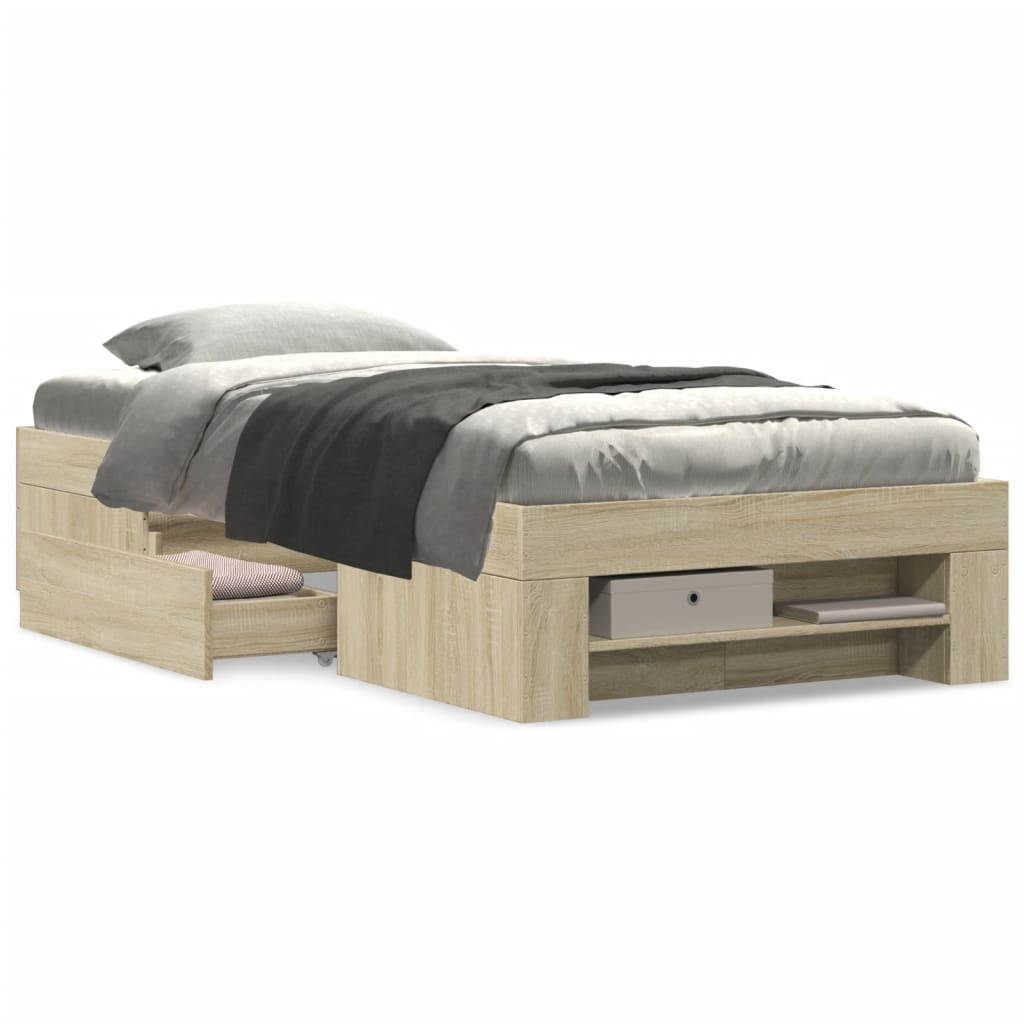 vidaXL Estructura de cama sin colchón madera roble Sonoma 75x190 cm