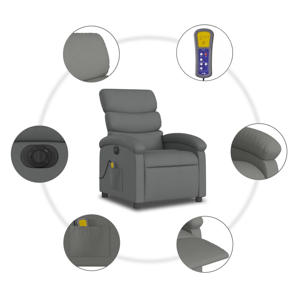 vidaXL Sillón reclinable de masaje eléctrico tela gris oscuro