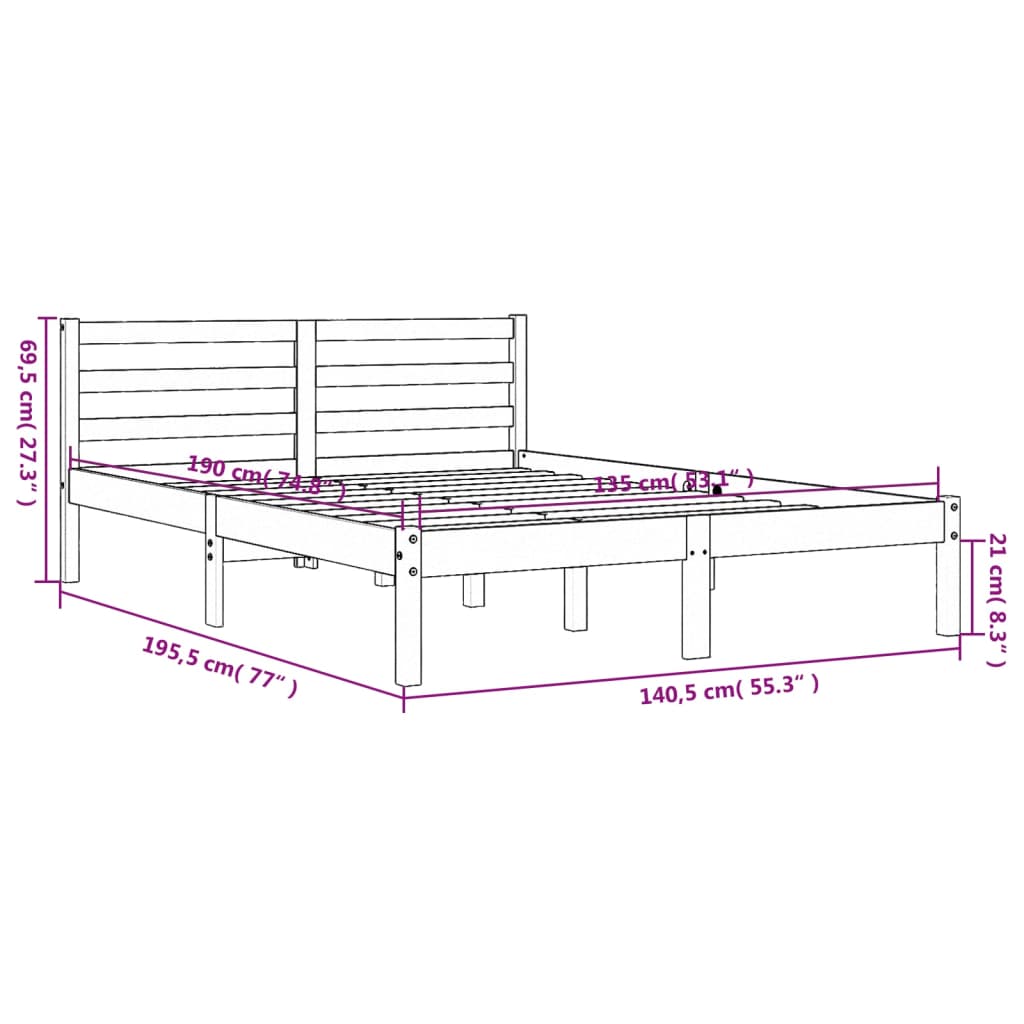 vidaXL Estructura de cama sin colchón madera maciza marrón 135x190 cm