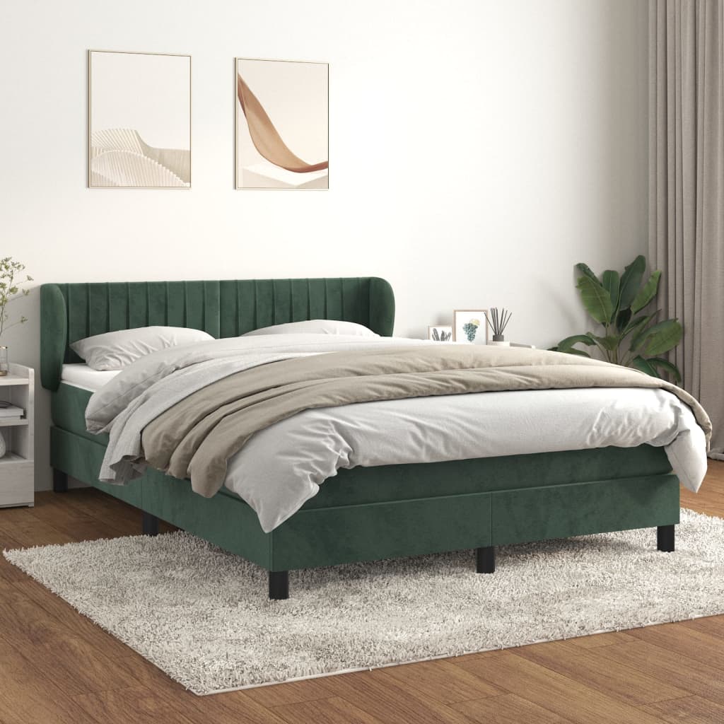 vidaXL Cama box spring con colchón terciopelo verde oscuro 140x200 cm