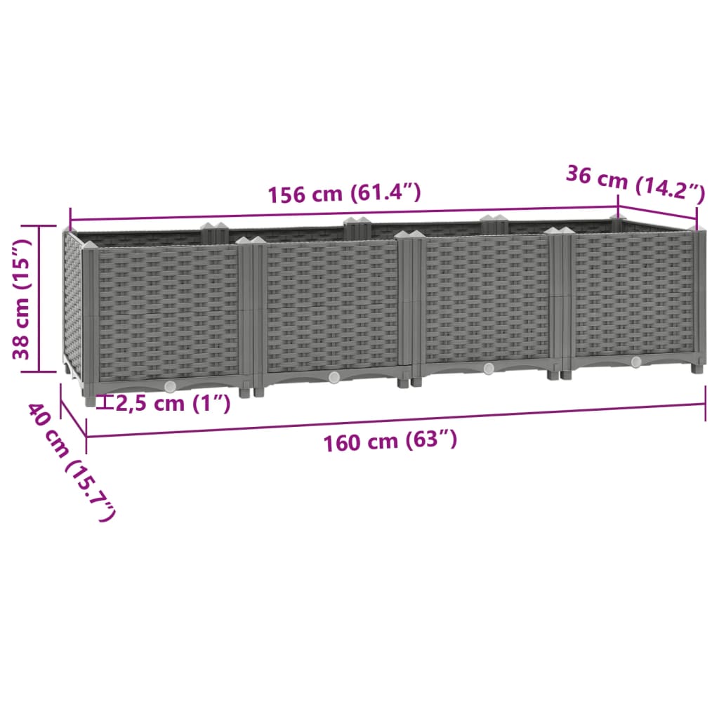 vidaXL Arriate polipropileno 160x40x38 cm