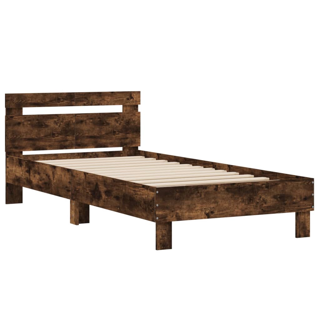 vidaXL Cama con cabecero madera de ingeniería roble ahumado 100x200 cm