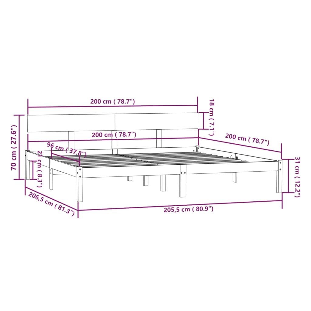 vidaXL Estructura de cama madera maciza de pino gris 200x200 cm