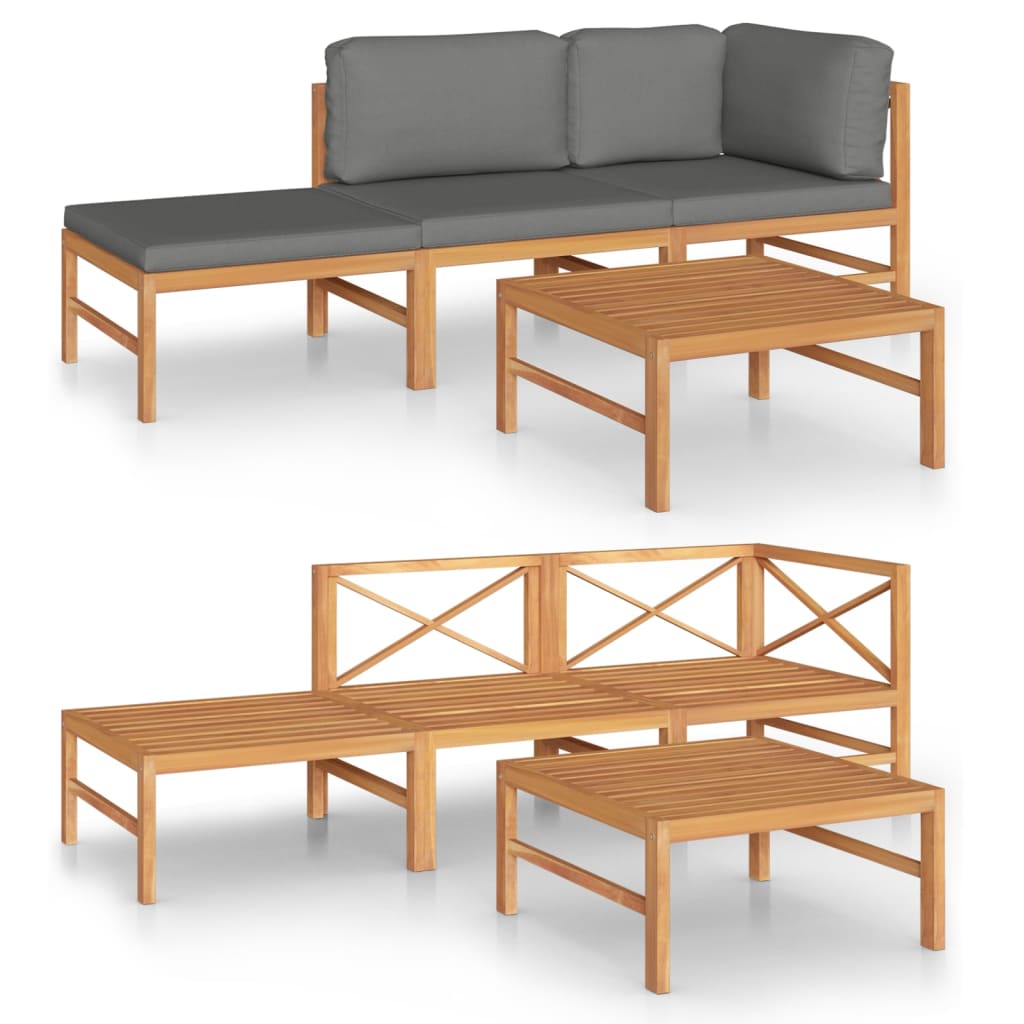 vidaXL Set de muebles de jardín 4 pzas madera de teca y cojines gris