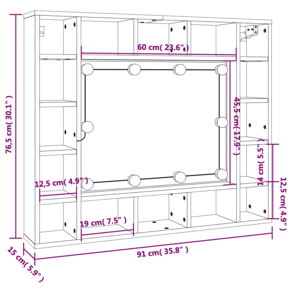 vidaXL Mueble con espejo y LED blanco brillante 91x15x76,5 cm