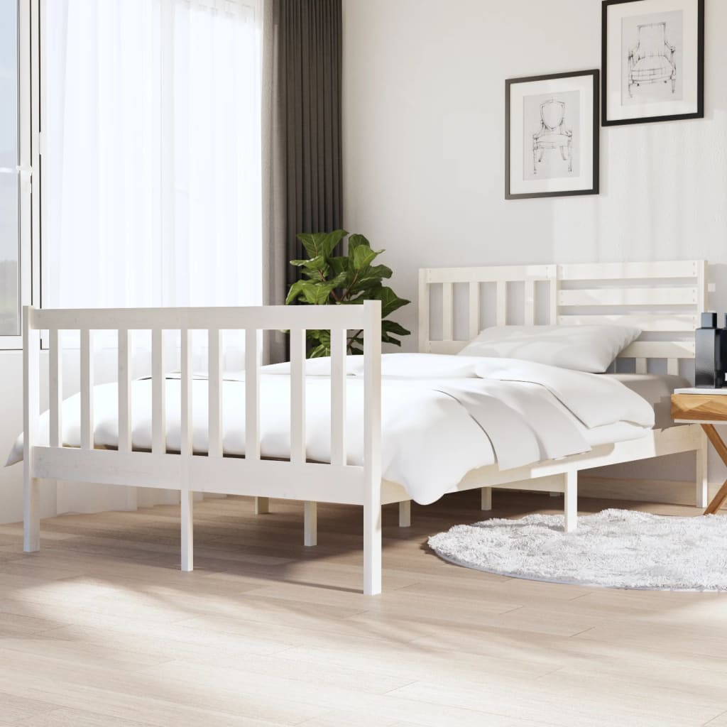 vidaXL Estructura de cama de madera maciza blanca 140x190 cm