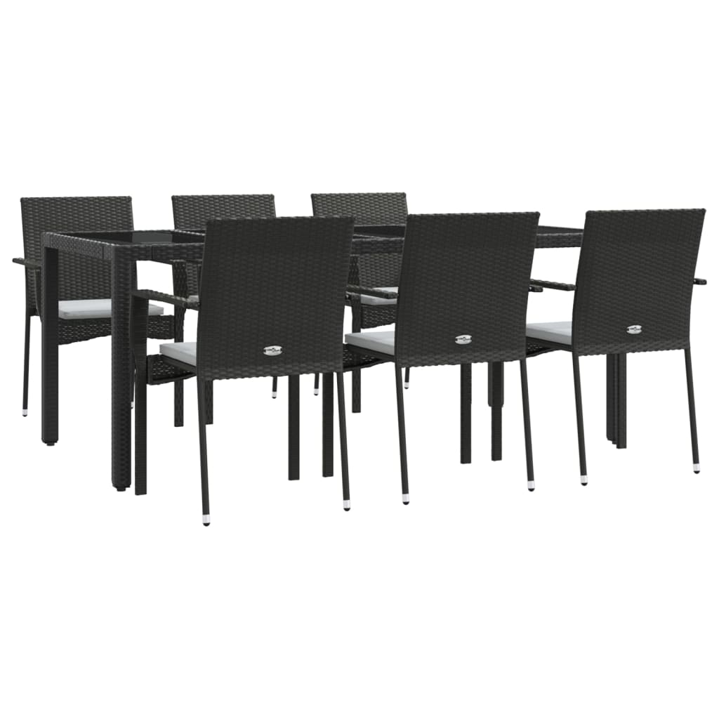 vidaXL Set de comedor de jardín 7 pzas y cojines ratán sintético negro