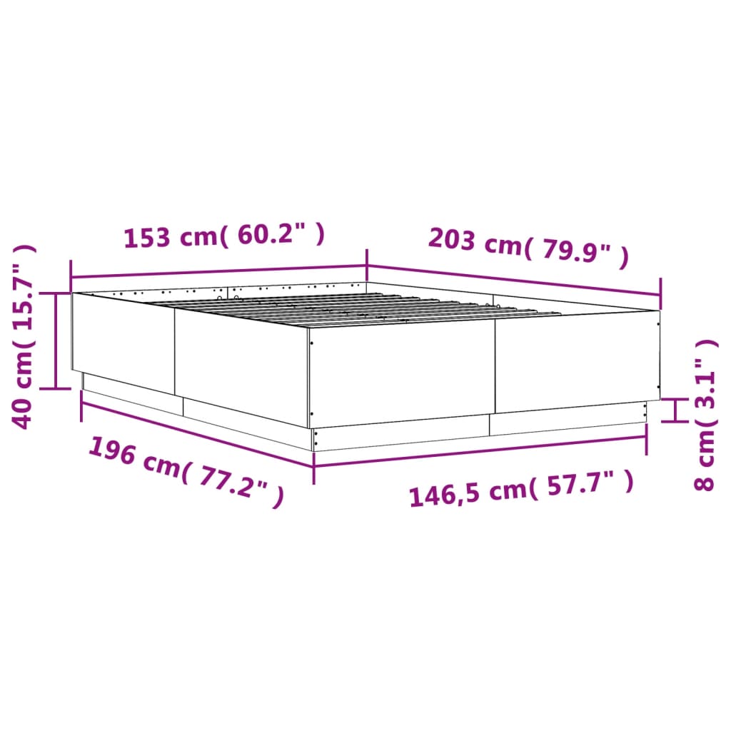 vidaXL Estructura cama con luces LED madera roble ahumado 150x200 cm