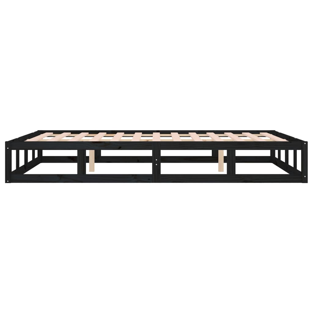 vidaXL Estructura de cama doble de madera maciza negro 135x190 cm