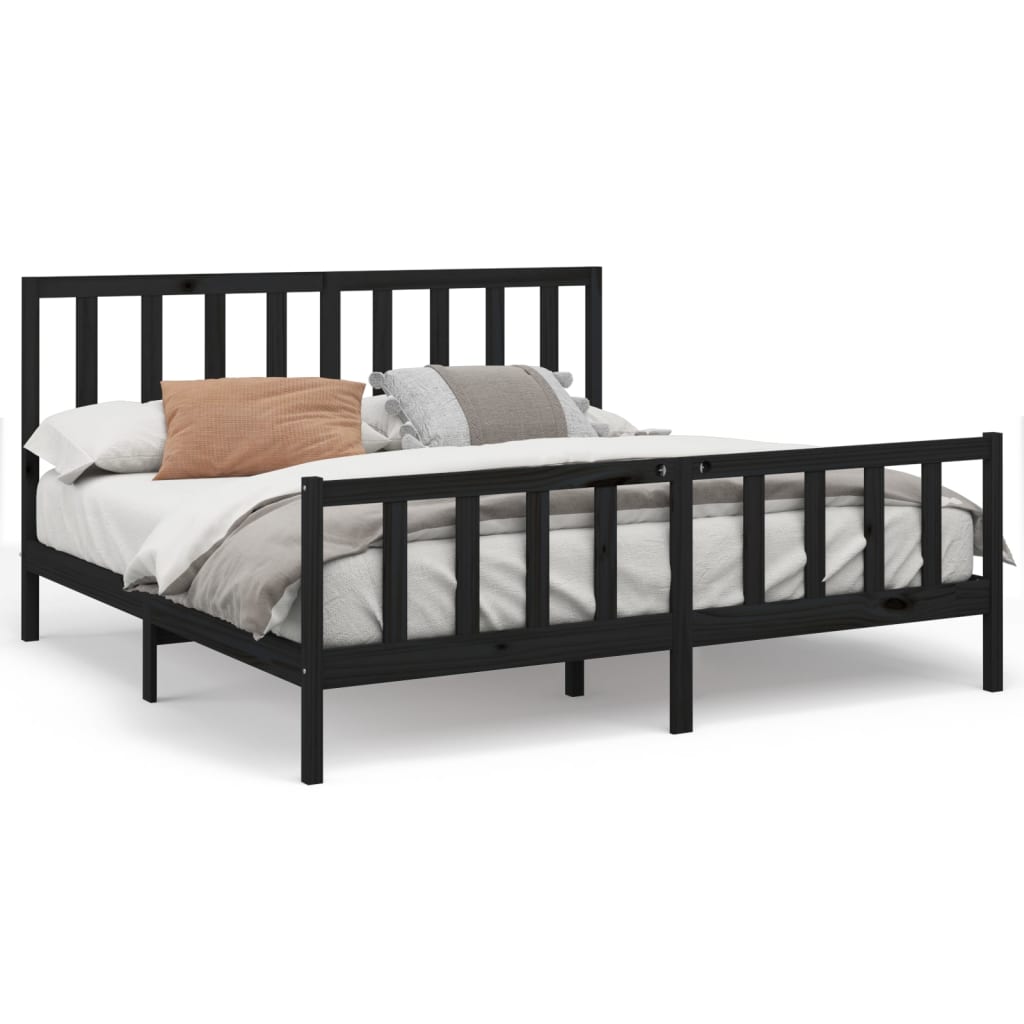 vidaXL Estructura de cama de madera maciza de pino negra 200x200 cm