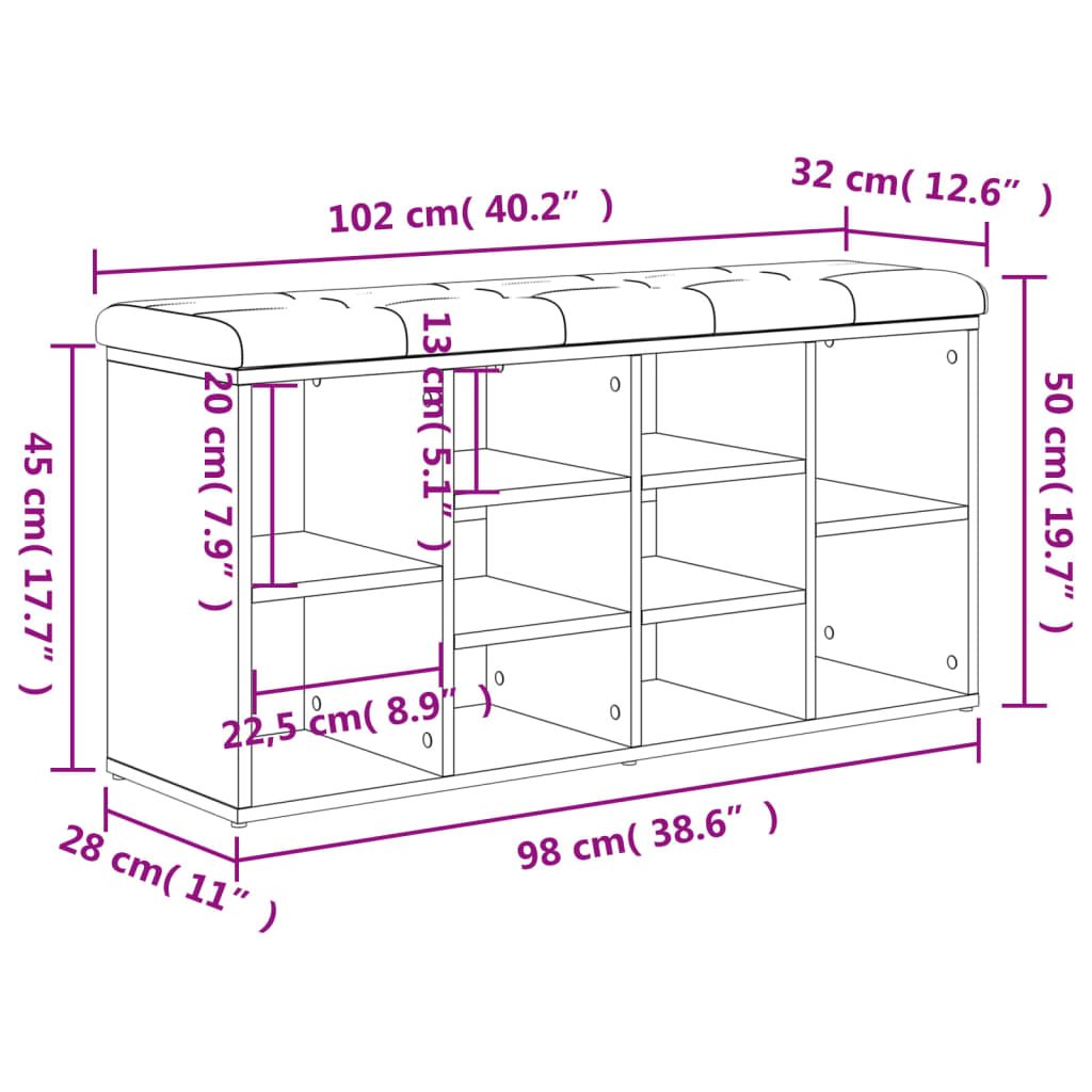 vidaXL Banco zapatero madera de ingeniería marrón roble 102x32x50 cm