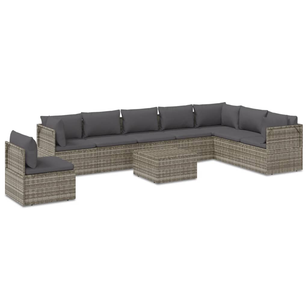 vidaXL Set de muebles de jardín 9 pzas y cojines ratán sintético gris