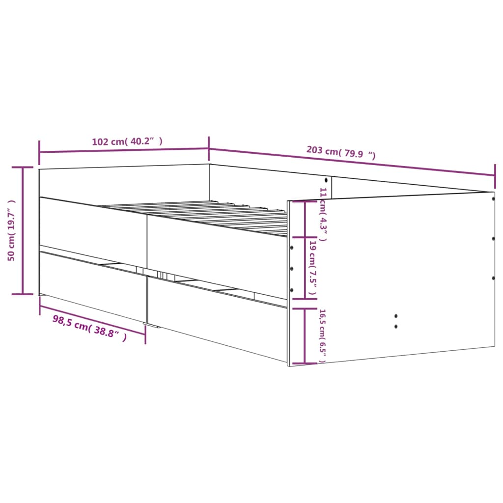 vidaXL Estructura de cama con cajones blanco 100x200 cm