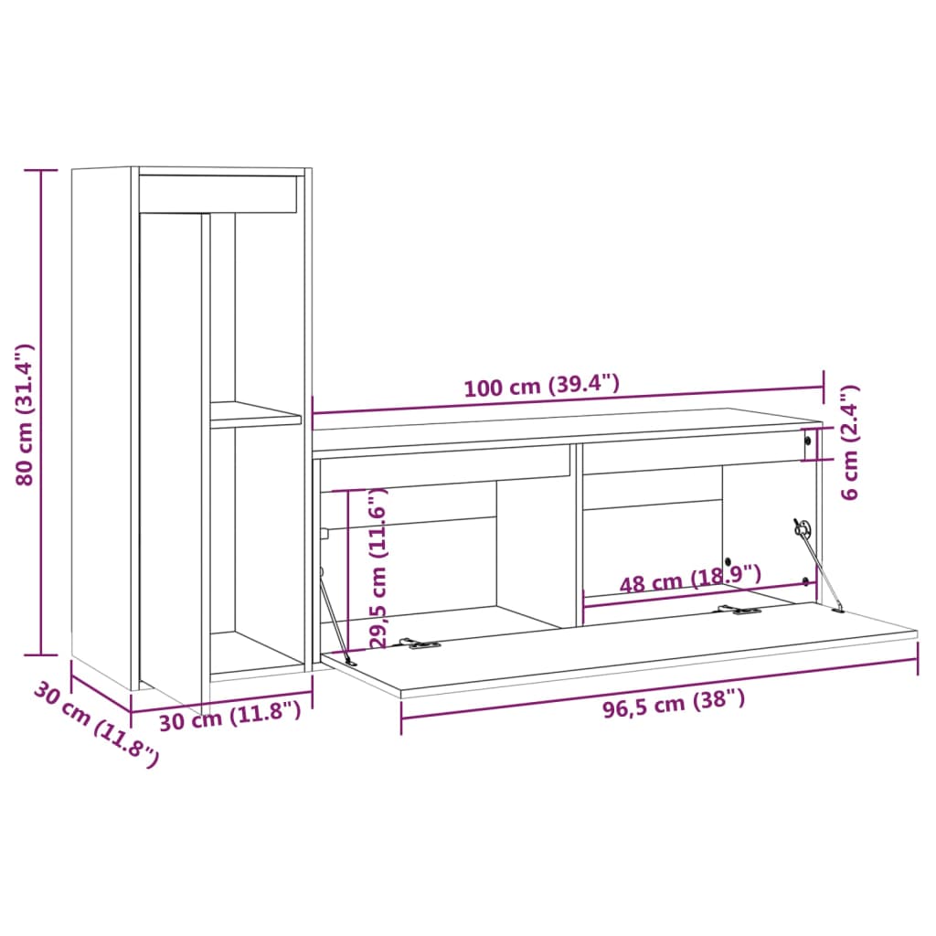 vidaXL Muebles para TV 2 piezas madera maciza de pino negro