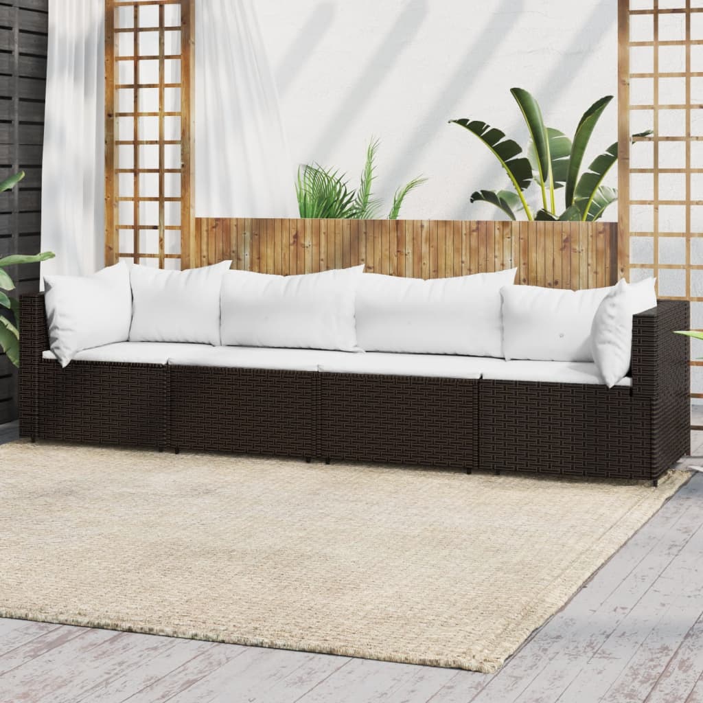 vidaXL Set muebles de jardín 4 piezas y cojines ratán sintético marrón