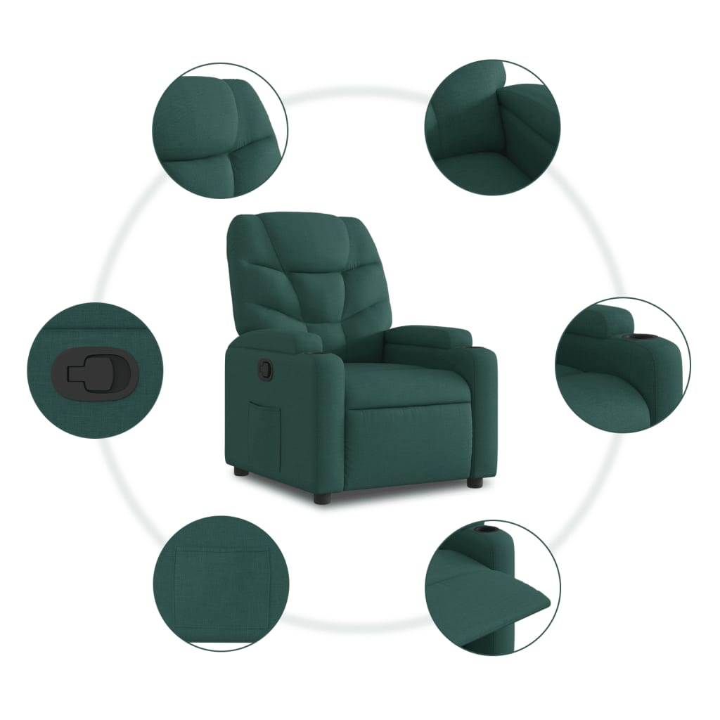 vidaXL Sillón reclinable elevable tela verde oscuro