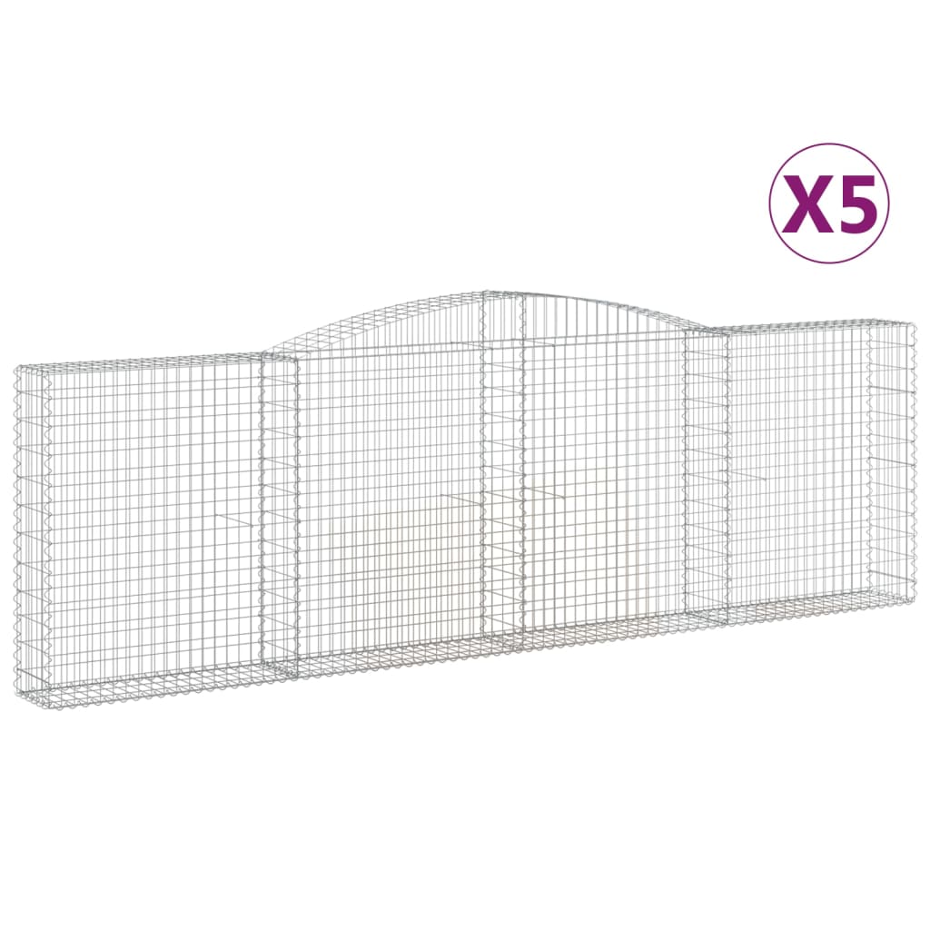 vidaXL Cestas de gaviones 5 uds forma de arco hierro 400x30x120/140 cm