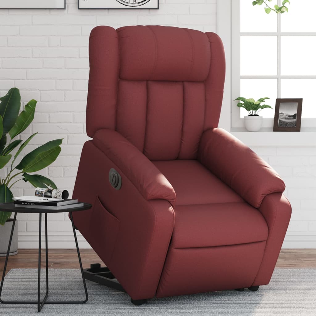 vidaXL Sillón elevable eléctrico cuero artificial rojo tinto