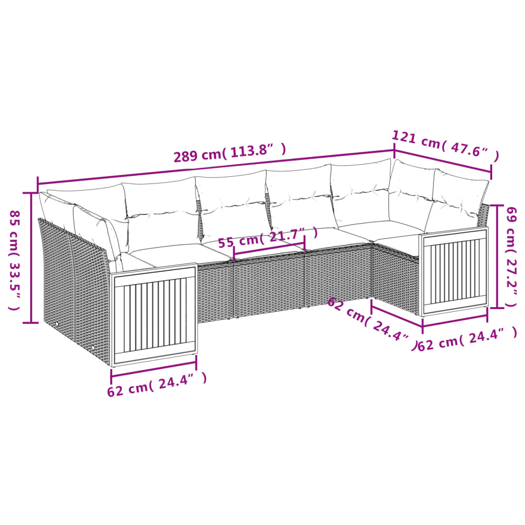 vidaXL Set de comedor de jardín 7 pzas y cojines ratán sintético negro