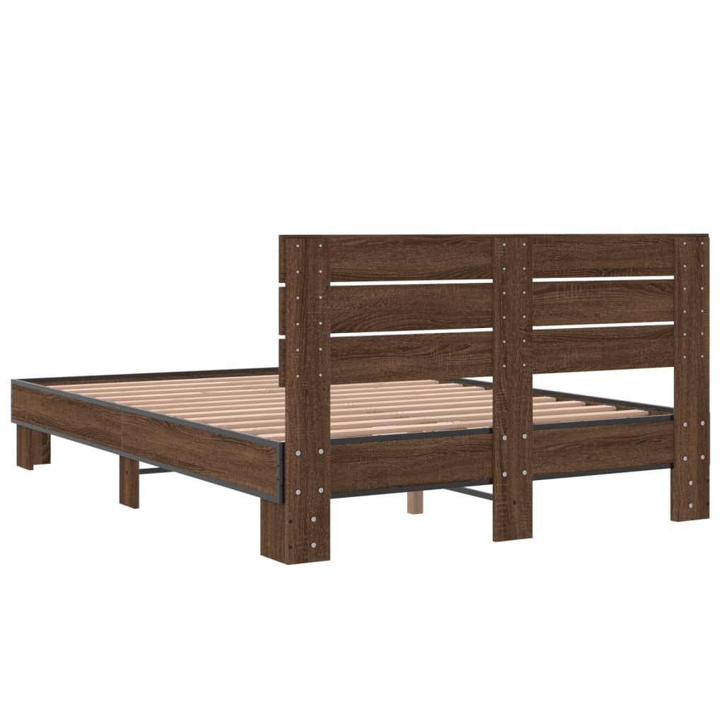 vidaXL Estructura cama madera ingeniería metal marrón roble 135x190 cm