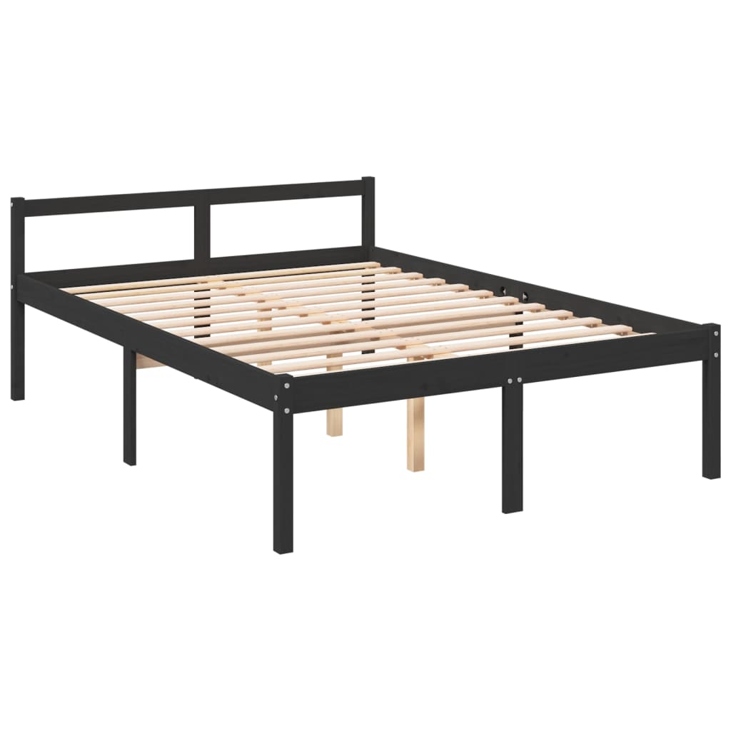 vidaXL Cama para personas mayores con cabecero madera maciza negro