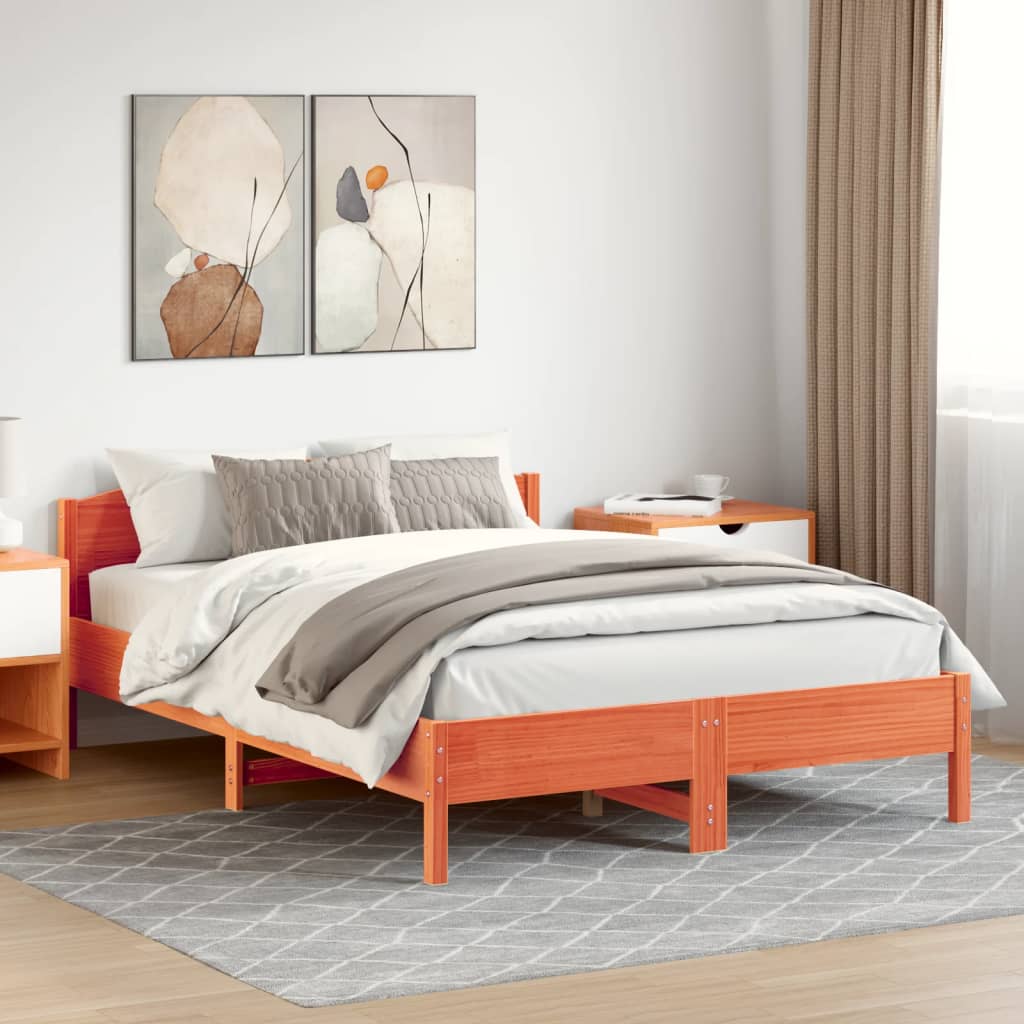 vidaXL Cama sin colchón madera maciza de pino marrón cera 140x200 cm