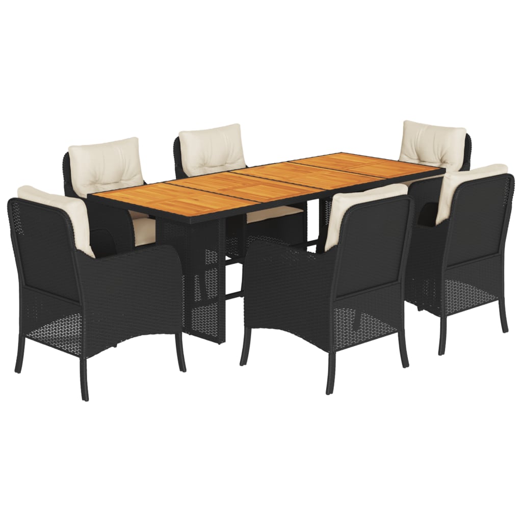 vidaXL Set de comedor de jardín 7 pzas y cojines ratán sintético negro