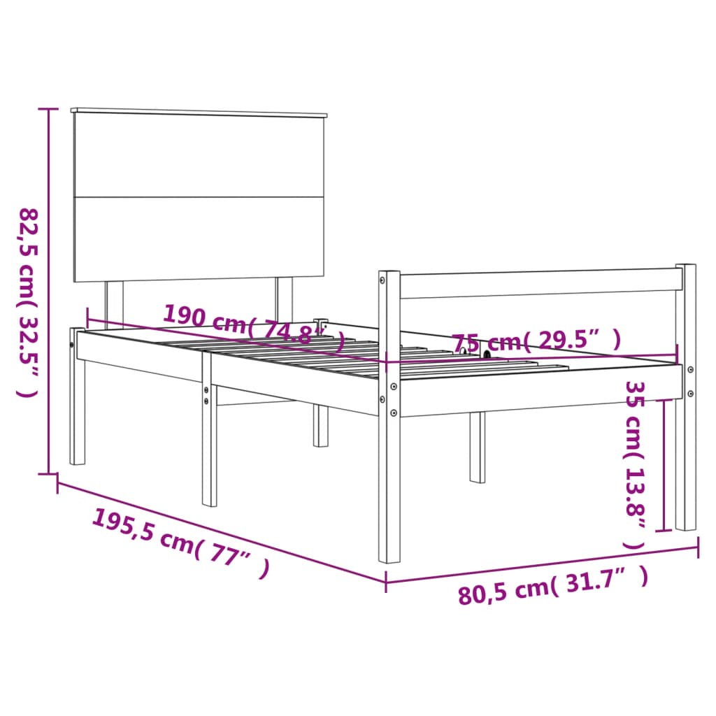 vidaXL Cama para personas mayores con cabecero madera maciza blanco