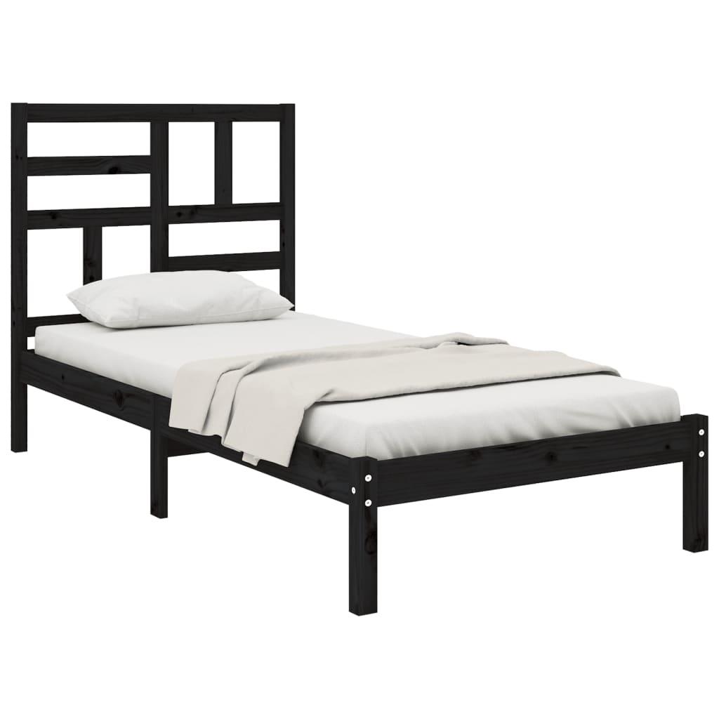 vidaXL Estructura de cama individual madera maciza negra 90x190 cm