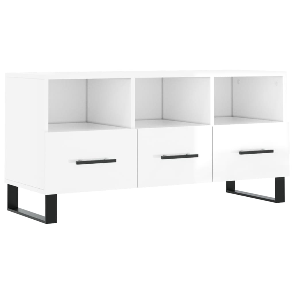 vidaXL Mueble de TV madera contrachapada blanco brillo 102x36x50 cm