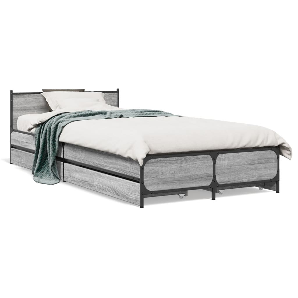 vidaXL Cama con cajones madera ingeniería gris Sonoma 100x200 cm