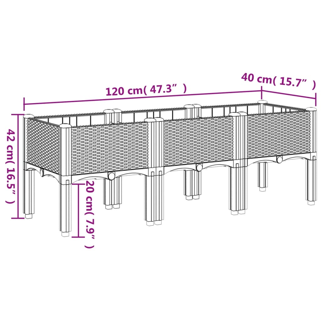 vidaXL Jardinera con patas PP marrón 120x40x42 cm