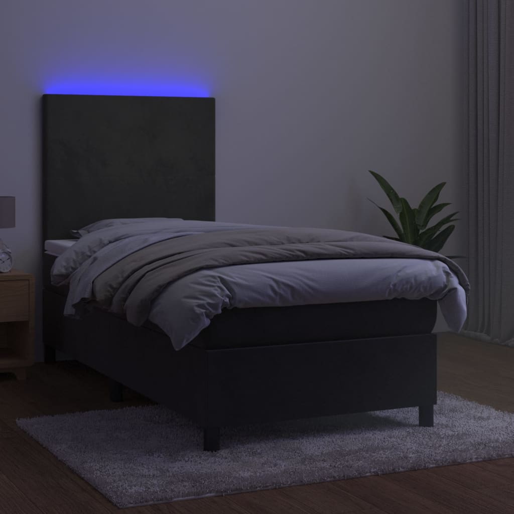 vidaXL Cama box spring colchón y LED terciopelo gris oscuro 90x200 cm