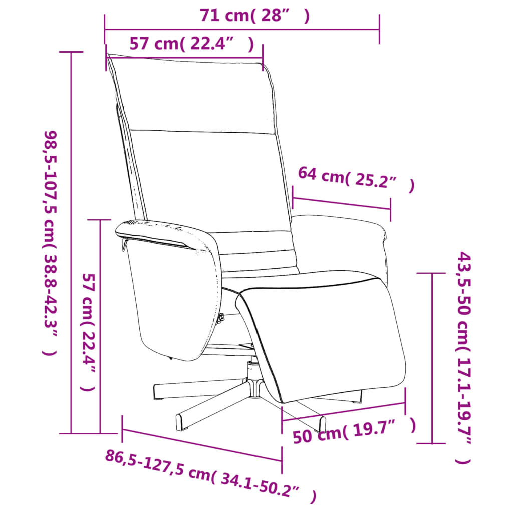 vidaXL Sillón reclinable con reposapiés cuero sintético gris