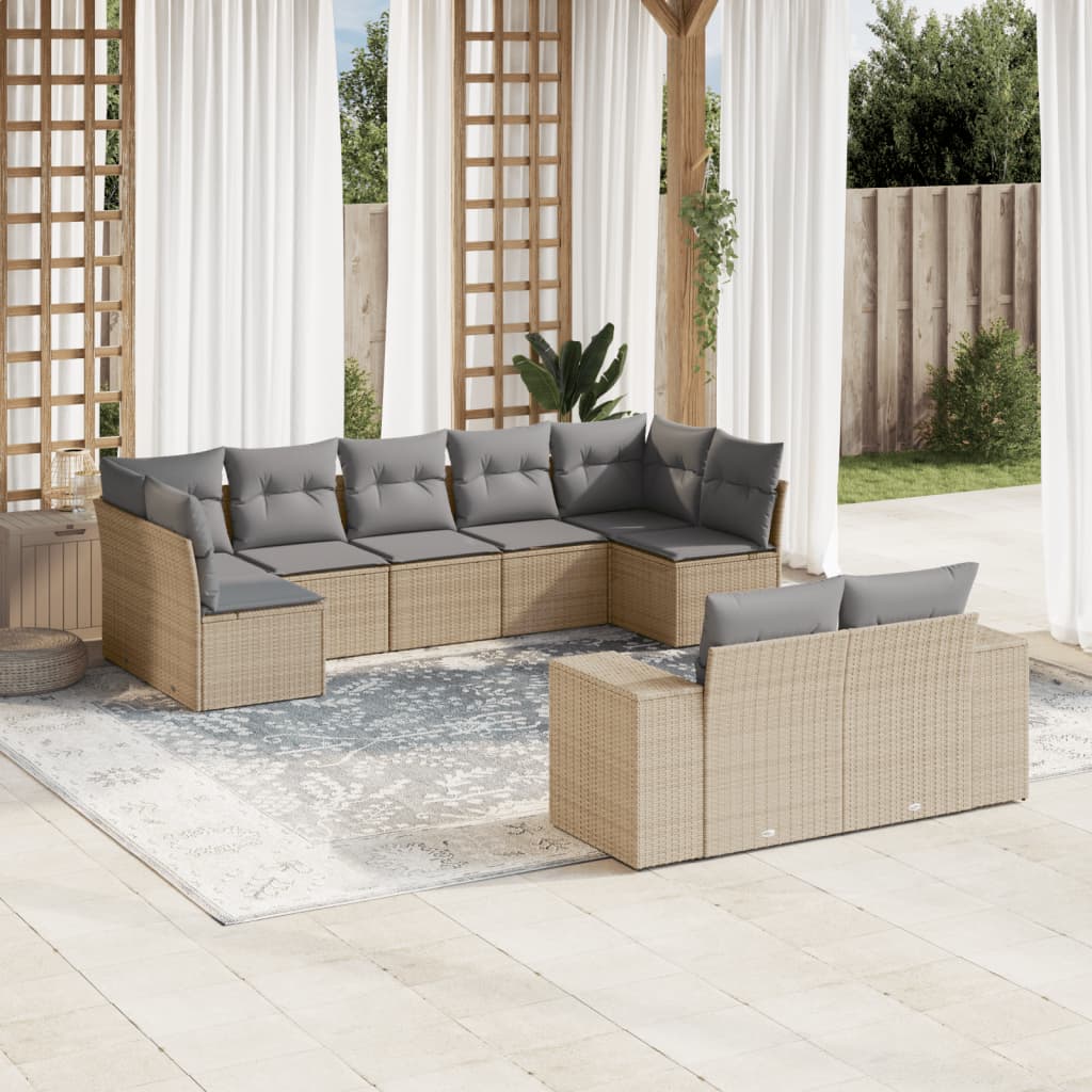 vidaXL Set de sofás de jardín 9 pzas con cojines ratán sintético beige