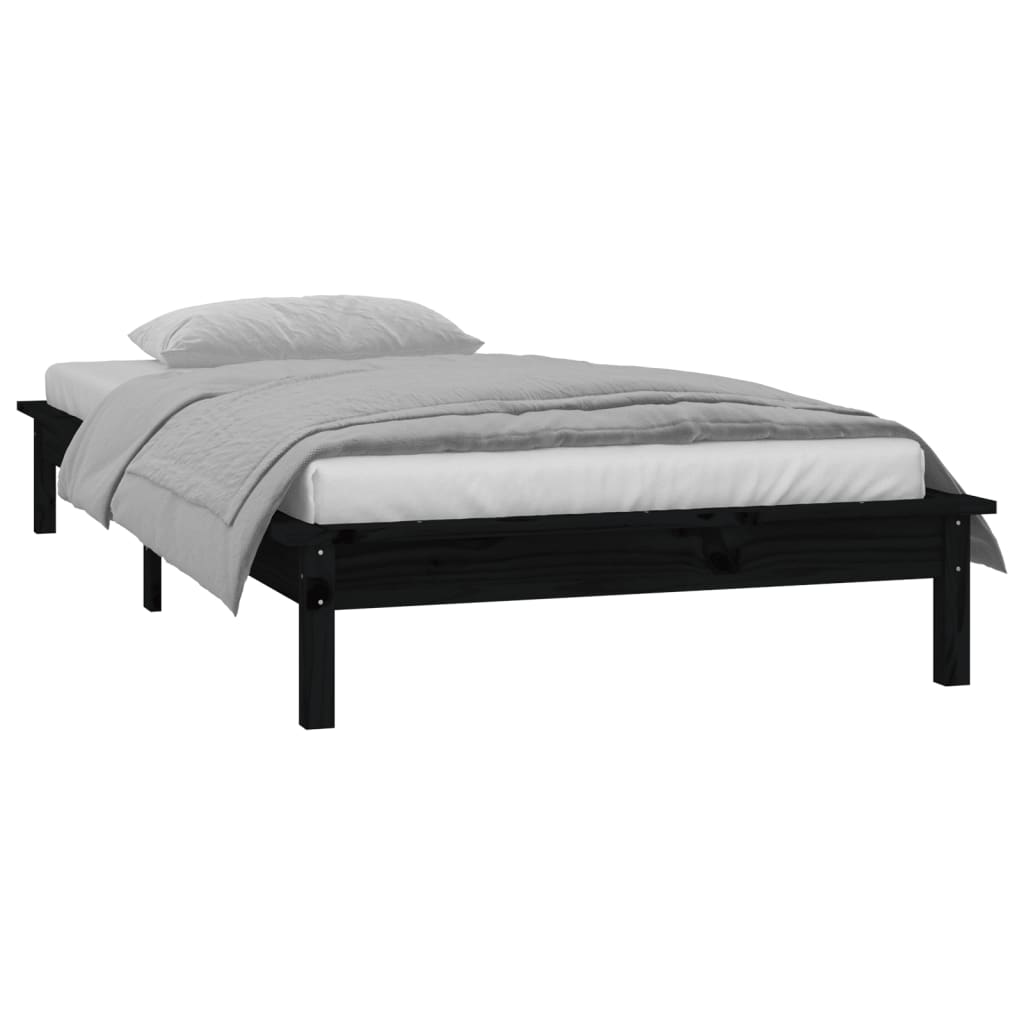 vidaXL Estructura de cama con LED madera maciza negra 90x190 cm