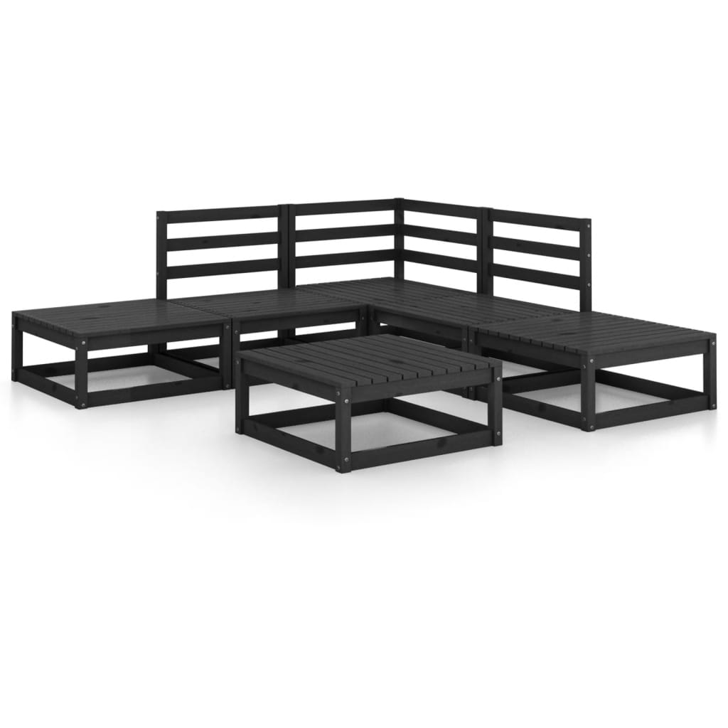 vidaXL Juego de muebles de jardín 6 piezas negro madera maciza de pino