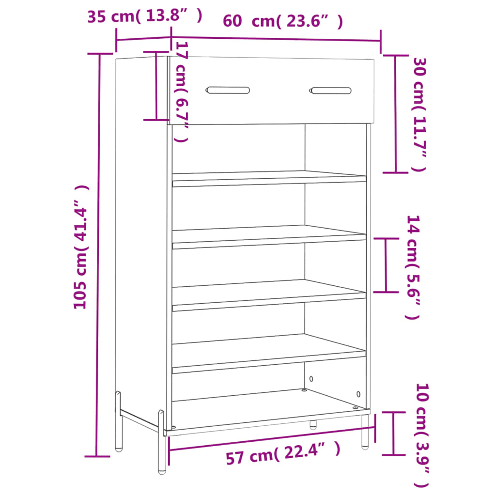 vidaXL Zapatero madera de ingeniería roble ahumado 60x35x105 cm