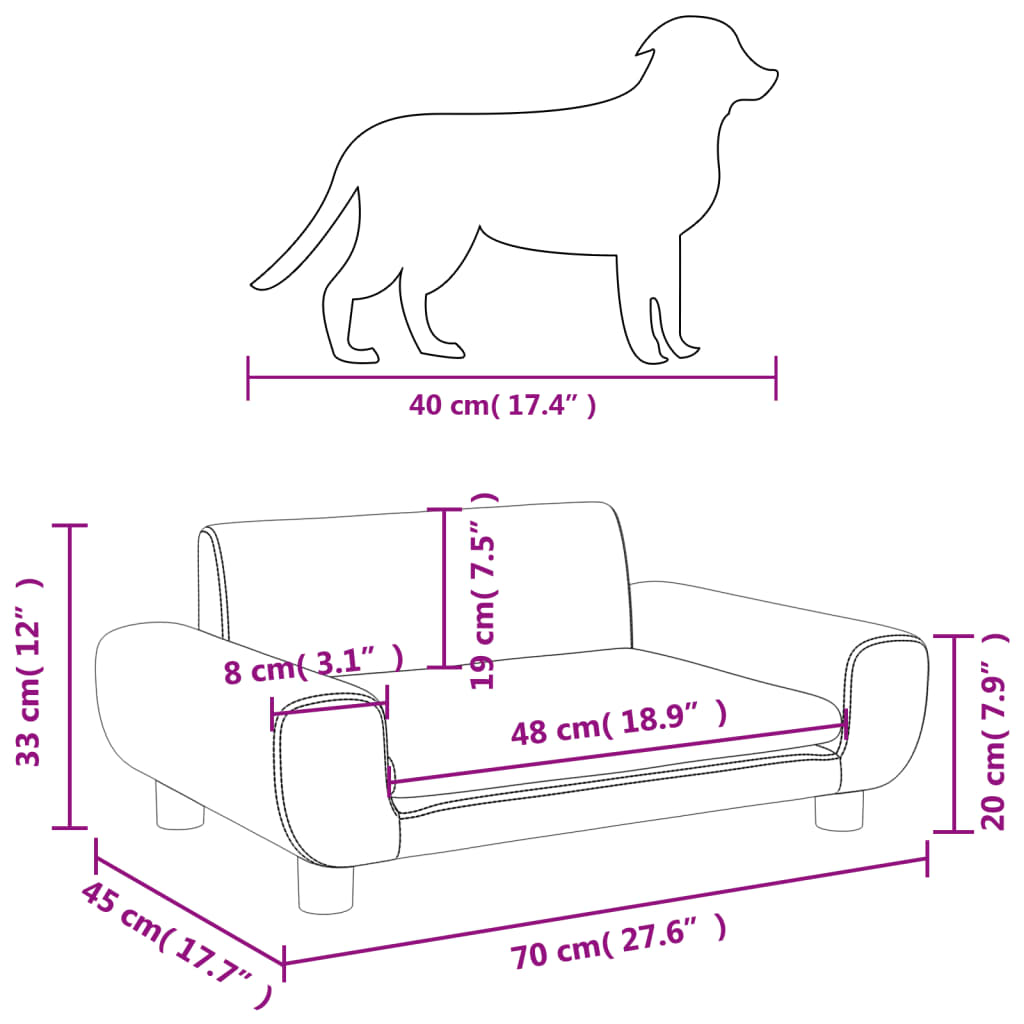 vidaXL Cama para perros de terciopelo gris oscuro 70x45x33 cm