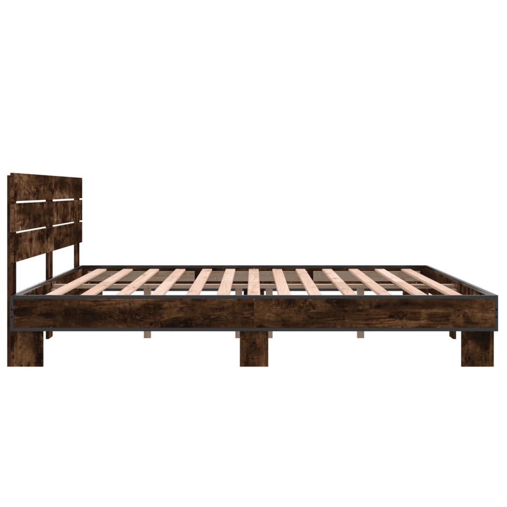 vidaXL Estructura cama madera ingeniería metal roble ahumado 180x200cm