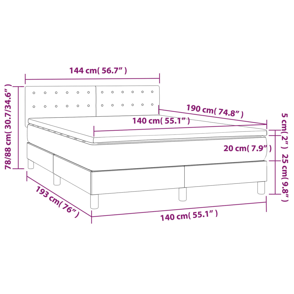 vidaXL Cama box spring colchón y LED terciopelo verde oscuro 140x190cm