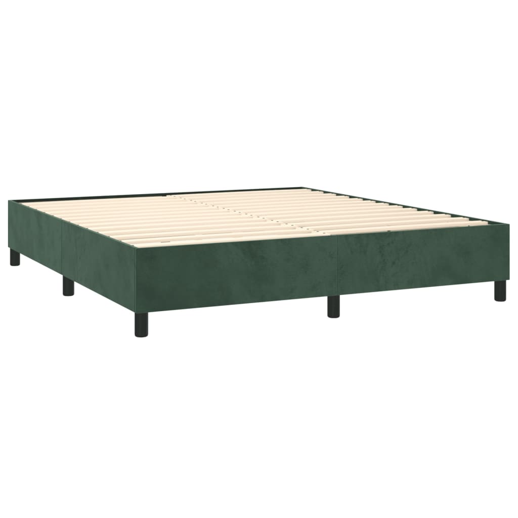 vidaXL Cama box spring colchón y LED terciopelo verde oscuro 160x200cm