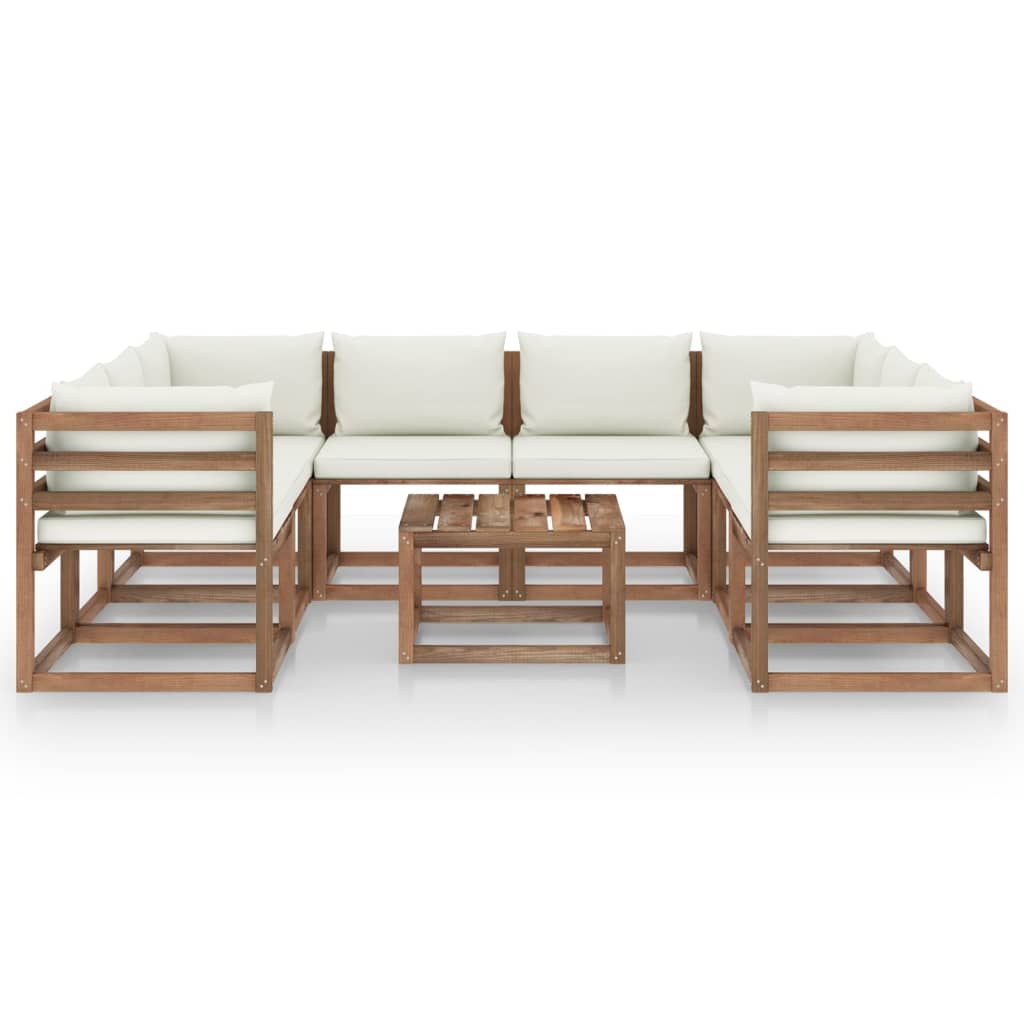 vidaXL Set de muebles de jardín 9 piezas con cojines blanco crema