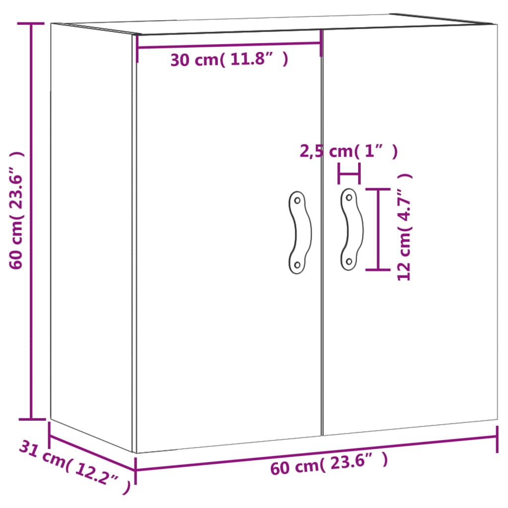 vidaXL Armario de pared madera de ingeniería gris Sonoma 60x31x60 cm