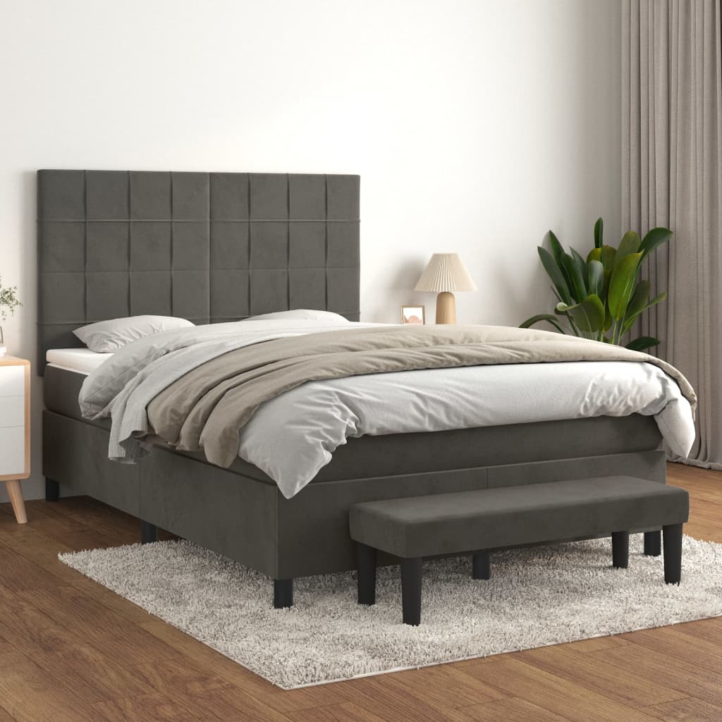 vidaXL Cama box spring con colchón terciopelo gris oscuro 140x200 cm