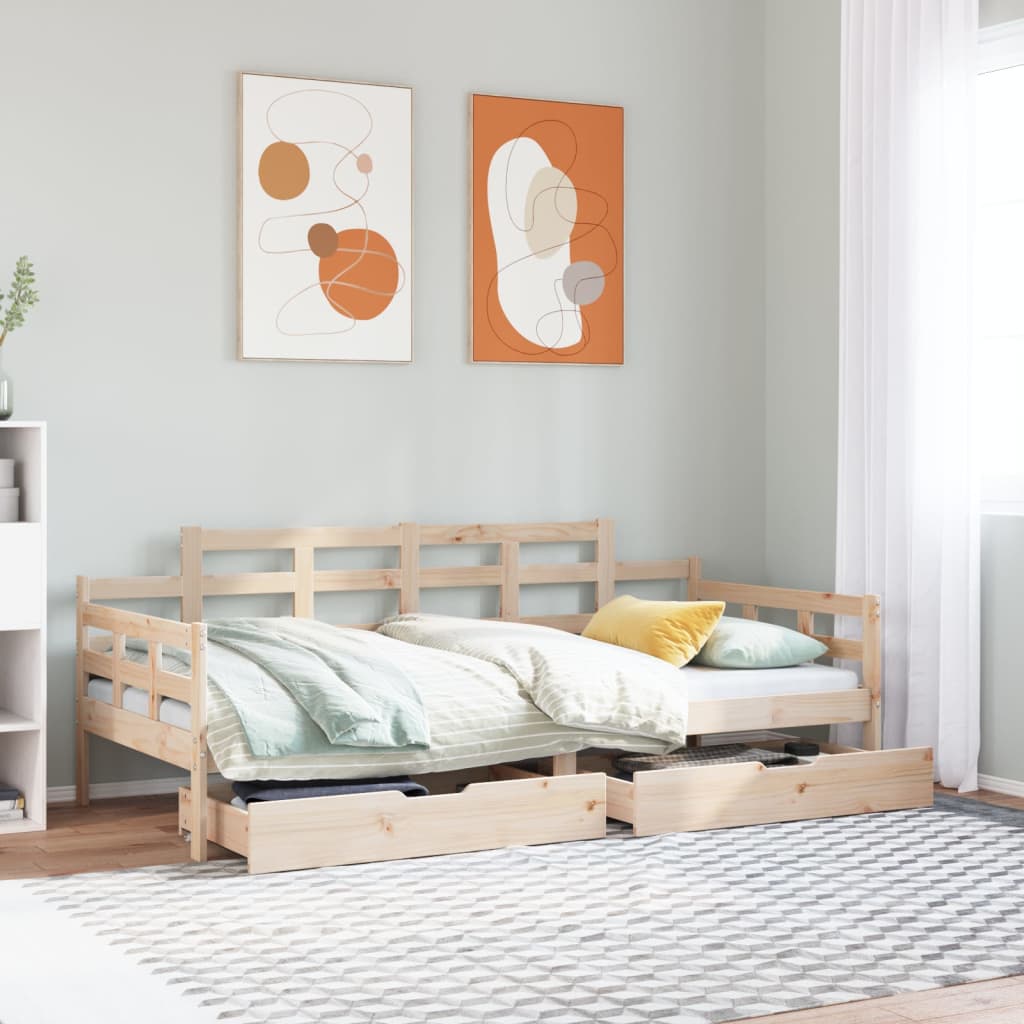 vidaXL Sofá cama con cajones madera maciza de pino 80x200 cm