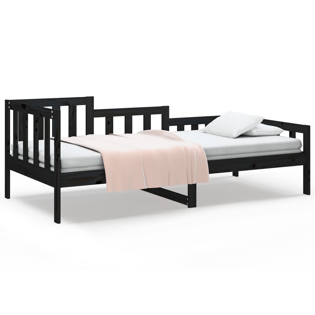 vidaXL Sofá cama madera maciza de pino negro 90x200 cm