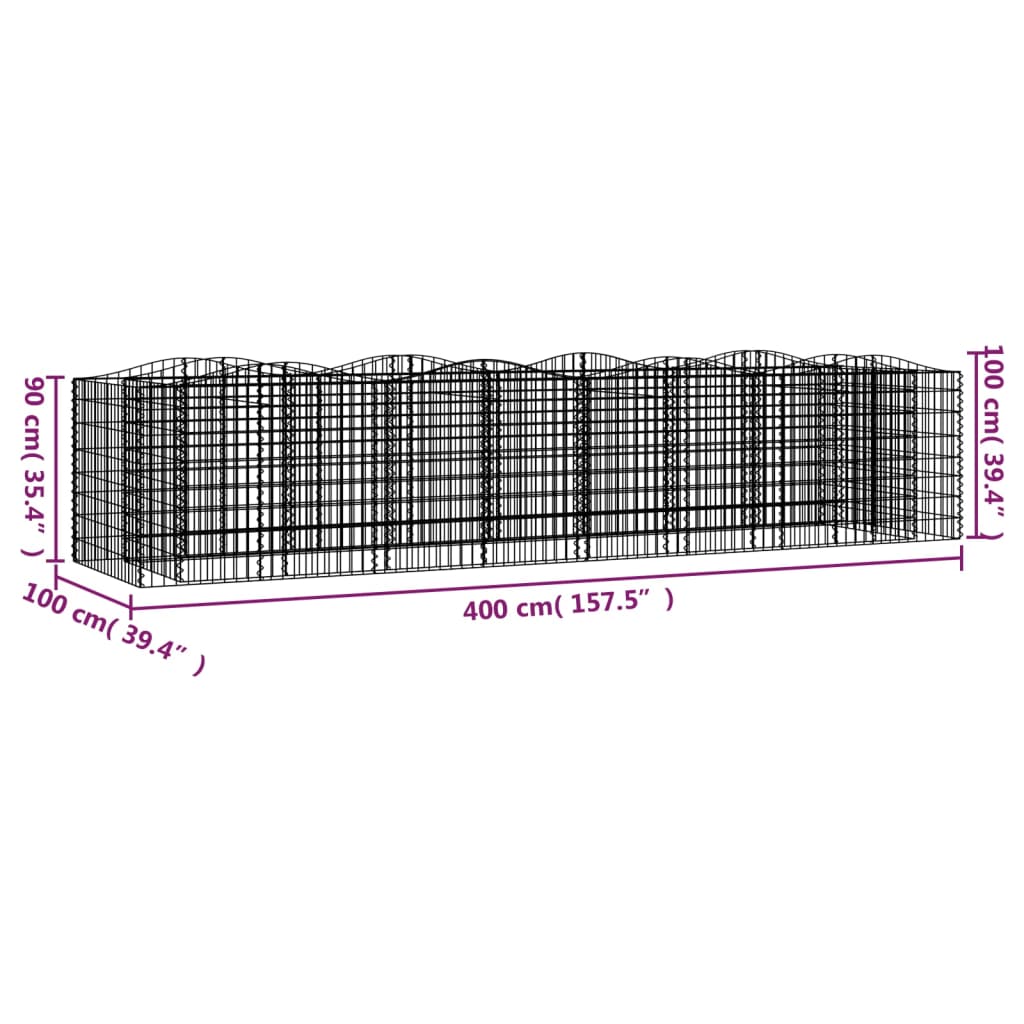 vidaXL Arriate de gaviones forma arco hierro galvanizado 400x100x100cm