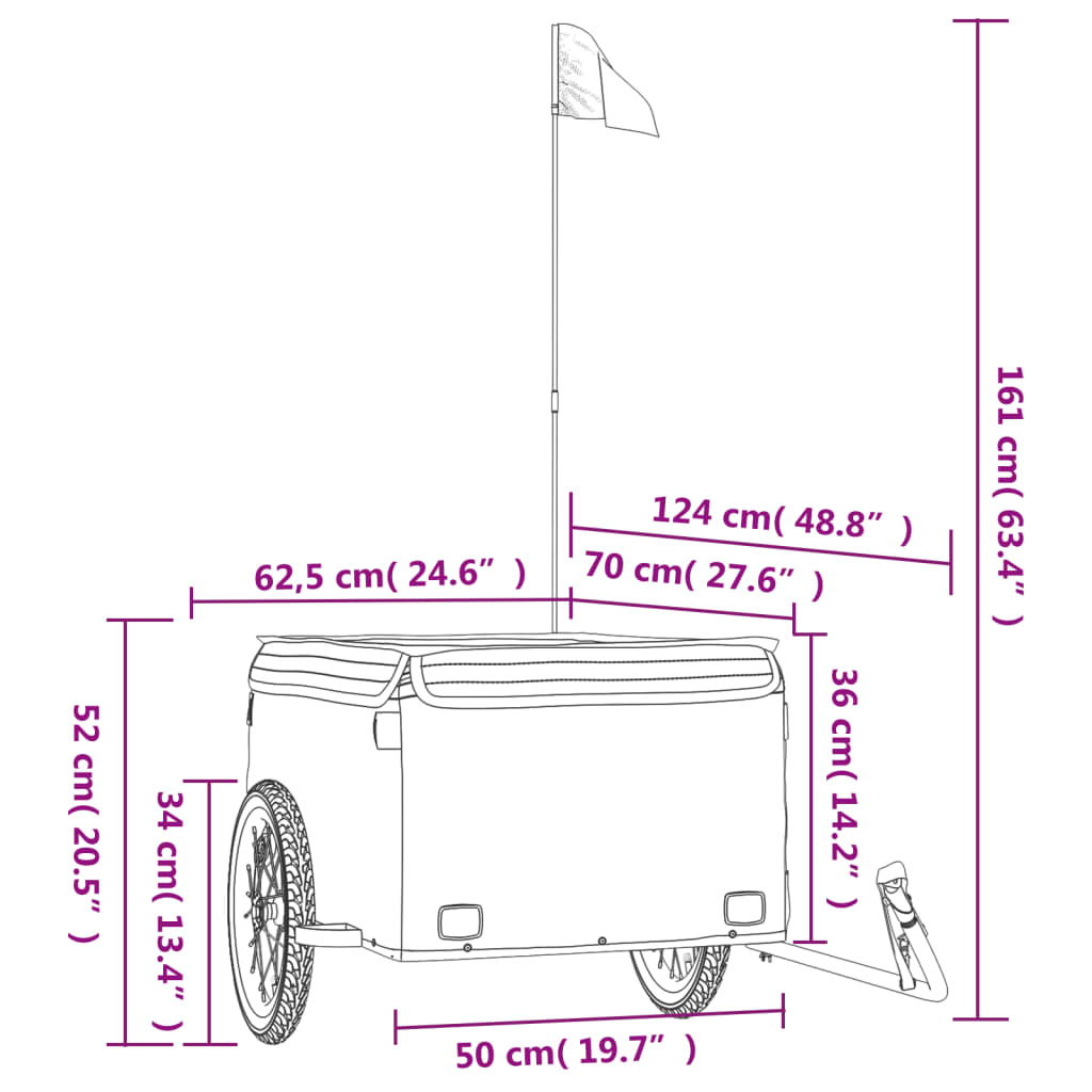 vidaXL Remolque para bicicleta hierro negro 45 kg