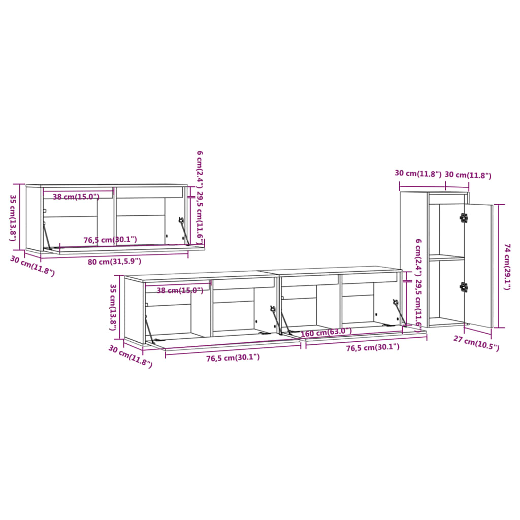 vidaXL Muebles para TV 2 piezas madera maciza de pino